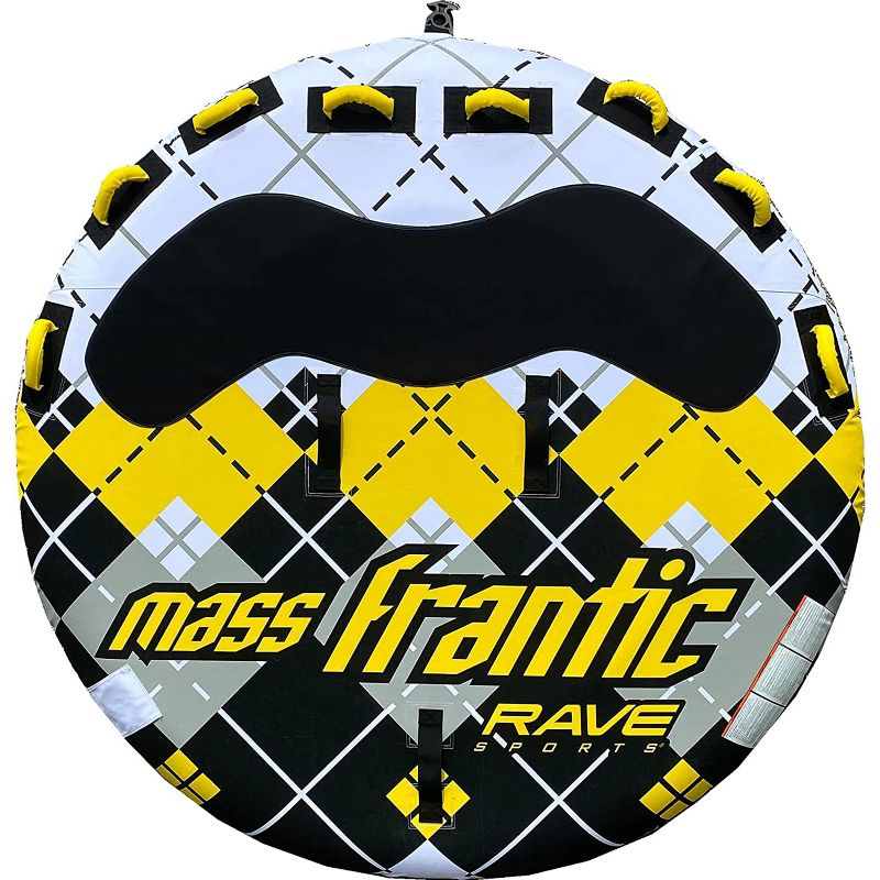 Rave Sports 02408 Mass Frantic 4 Rider Inflatable Lake Towable Boat Tube Float w/ Foam Handles, EVA Knuckle Guards, and Anti Chafe Guard, Yellow Paid, 1 of 7
