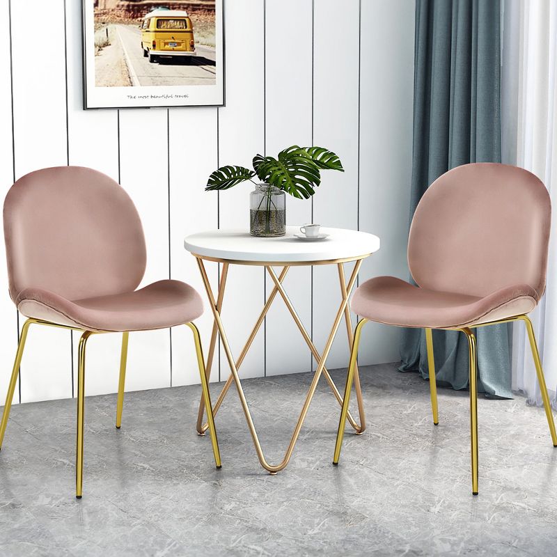 Costway Set of 2 Velvet Accent Chairs Dining Side Chairs w/Gold Metal Legs Pink/Beige/Green/Grey, 2 of 11