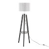 Compass Mid-Century Modern Floor Lamp with Shelf in Black Wood, Silver Metal and Grey Linen by LumiSource - 3 of 4