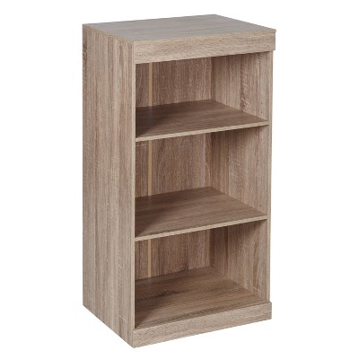 Honey-Can-Do 2 Shelf Stackable Open Cabinet Oak: Modular Storage Bookcase, MDF & Particle Board, 3 Shelves, 60 lb Capacity