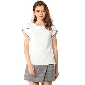 INSPIRE CHIC Women's Tulip Sleeves Round Neck Knit Fabric Shirt - 1 of 4