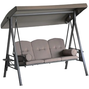 Resenkos 3-Seat Swing Chair, Outdoor Glider With Canopy, Removable Cushions, Pillows, Side Trays, Garden, - 1 of 4