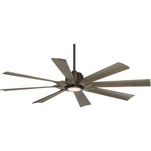 Possini Euro Design 60" Defender Farmhouse Rustic Indoor Outdoor Ceiling Fan 8 Blade LED Light Remote Control Bronze Oak Finish Blades Bedroom - 1 of 4