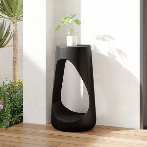 TUYOHW Concrete Patio End Table,Hollow Design Patio Side Table with Wood Texture for Garden,Poolside & Balcony - 1 of 4