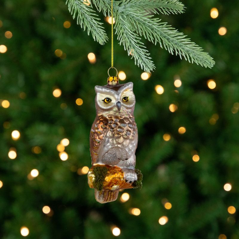 Northlight 5" Glittery Glass Perched Owl on a Branch Christmas Ornament - Gold/Silver, 2 of 6