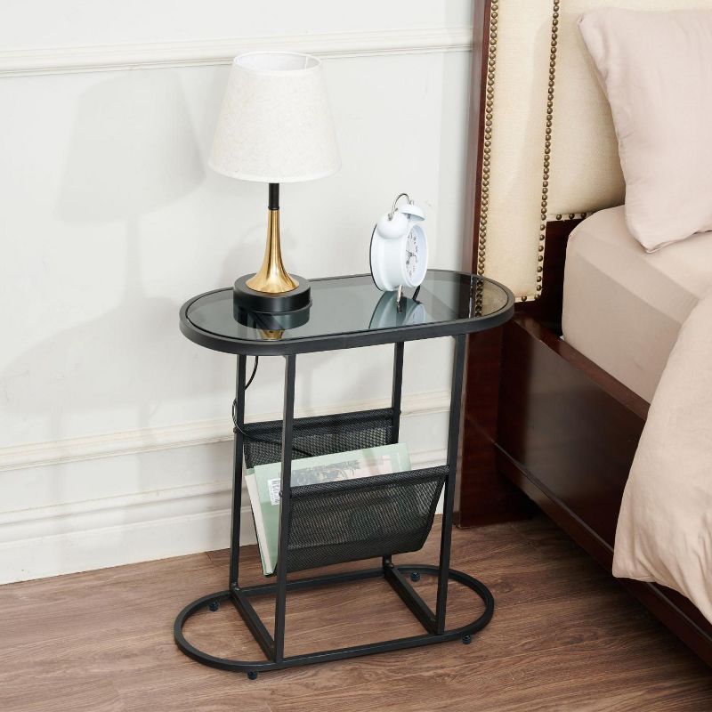 Glass Oval Small Side Tables with Magazines Organizer Storage Space for Living Room and Small Space  - The Pop Home, 2 of 11