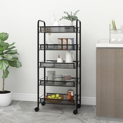vidaXL 5-Tier Kitchen Trolley Black 18.1 in.x10.2 in.x41.3 in. Iron
