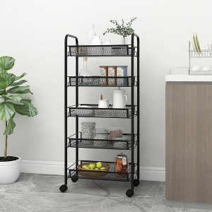vidaXL 5-Tier Kitchen Trolley Black 18.1 in.x10.2 in.x41.3 in. Iron - 1 of 4