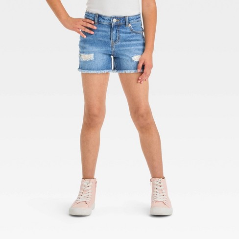 Girls Mid rise Cut off Destructed Jean Shorts Cat Jack