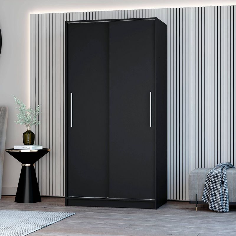 Denmark 2 Sliding Doors Clothing Armoire Black -Polifurniture, 4 of 10