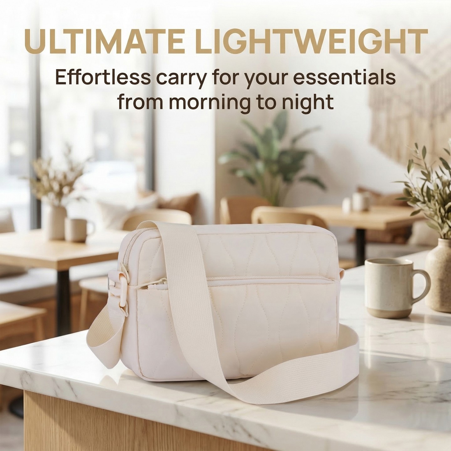 Сумки INSPIRE CHIC 2 Packs Crossbody for Women Travel Purse Puffy Shoulder Handbag with Adjustable Strap Beige/Black 9.4*2.4*6.1 inches, цвет: Бежевый — фото 6