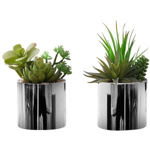Cesicia 7" Artificial Succulent Plant with Pots, Set Of 2, Home Decor - 1 of 4