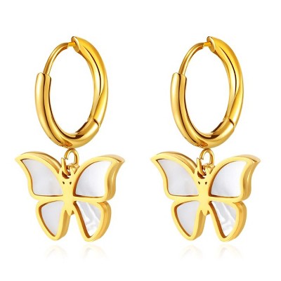 Paaaawaters 18k Gold Filled Natural Shell Butterfly Dangle Earrings