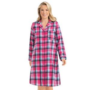 Collections Etc Ladies Long Sleeve Plaid Flannel Nightshirt - 1 of 4