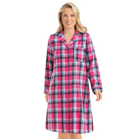 Collections Etc Ladies Long Sleeve Plaid Flannel Nightshirt X-large ...