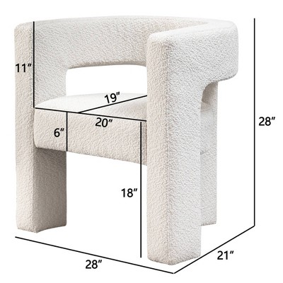Set of 2 Cream Boucle Barrel Accent Chairs with Wood Frame