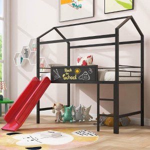 NicBex Fun Twin Size Loft Bed with Slide,Metal Loft Bed with Two-sided writable Wooden Board for Kids - 1 of 4