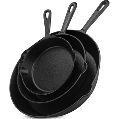 Attop Kitchen Cast iron Skillets 3 Piece Set, Chefs Pan, Pre Seasoned Cast iron Skillets, 6, 8 & 10 Inches Black