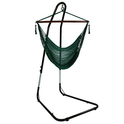 Sunnydaze Caribbean Style Extra Large Hanging Rope Hammock Chair Swing with Adjustable Stand - 300 lb Weight Capacity - Green