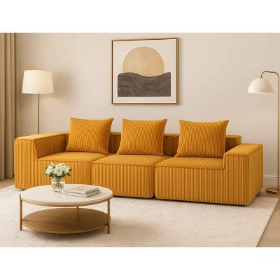 Modular 3-Seater Sofa Couch, Freely Combinable Layout Sofa with Ribbed Texture Design, Corduroy Sofa with Foam-Filled Cushion-Cuddlewood
