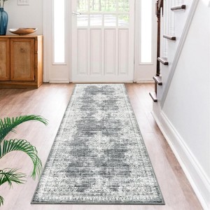Washable Vintage Medallion Area Rug, Low-Pile Non-Slip Retro Floral Carpet, Distressed Accent Rug for Bedroom, Nursery, Living Room - 1 of 4