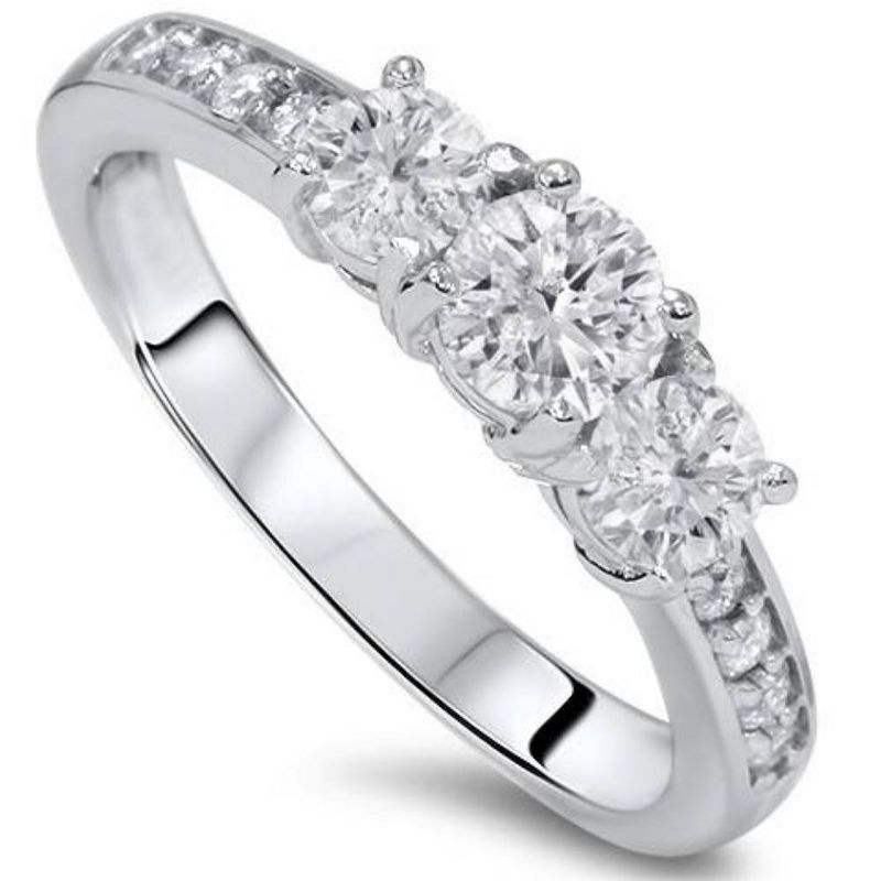 Pompeii3 1ct Diamond 3 Three Stone Engagement Ring 10K White Gold, 3 of 6