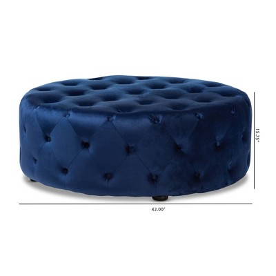 Cardiff Round Blue Velvet Tufted Ottoman