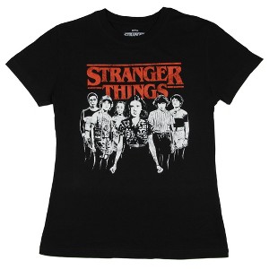 Stranger Things Men's Group Picture Black and White Distressed Graphic T-Shirt - 1 of 3