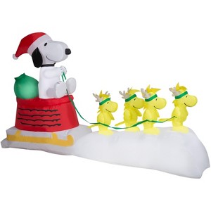 Peanuts Airblown Inflatable Snoopy in Dog Bowl Sleigh w/Woodstocks Scene Peanuts, 5 ft Tall - 1 of 4