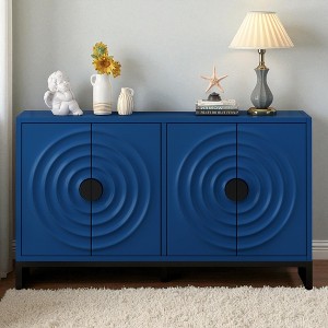 58.2" Water Wave Door Storage Cabinet Sideboard, Rubberwood Veneer Top, Adjustable Shelves, Iron Legs and Handles, Modern Accent for Living Room - 1 of 4