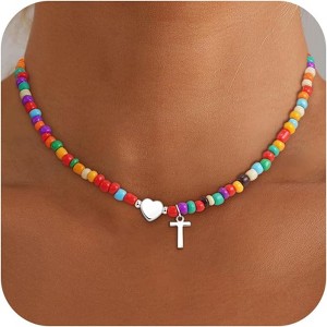 Beaded Initial Necklace Colorful Letter Choker Christmas Gift for Teens - 1 of 4