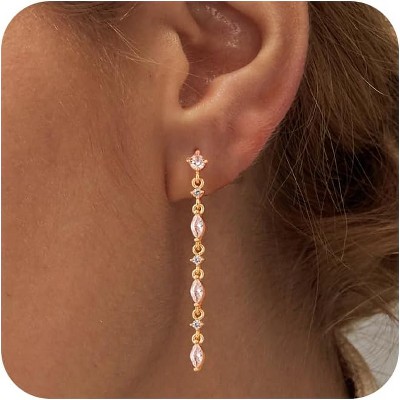 14K Gold Plated Butterfly Dangle Earrings for Women - Dainty, Trendy, CZ Drop Earrings - Simple Long Dangling Jewelry