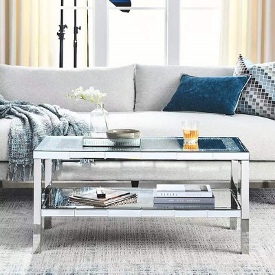 Modern Coffee Table 2-layer Crystal Mirror Stainless Steel Frame With 4 Faced Stainless Steel Legs