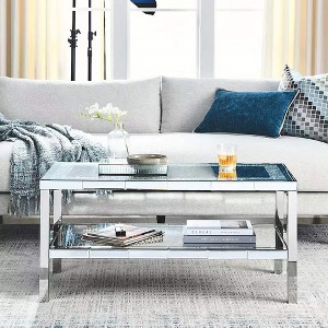 Modern Coffee Table 2-layer Crystal Mirror Stainless Steel Frame With 4 Faced Stainless Steel Legs - 1 of 4