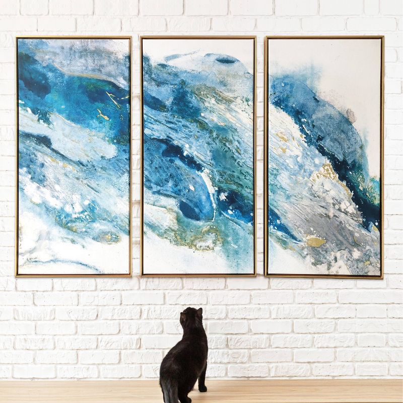 48&#34; x 30&#34; Abstract Regalite Triptych Floating Framed Wall Canvas Teal Blue - Gallery 57, 4 of 7