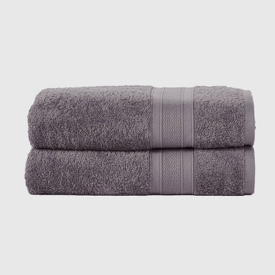 2pc Feather Touch Cotton Bath Towel Set Charcoal - Trident Group