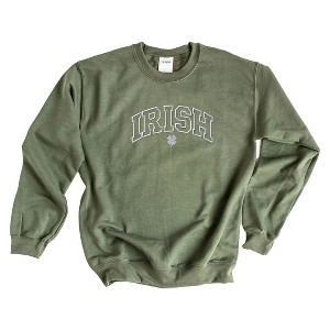 Simply Sage Market Women's Graphic Sweatshirt Embroidered Irish Varsity Clover St. Patrick's Day - White Ink - 1 of 3