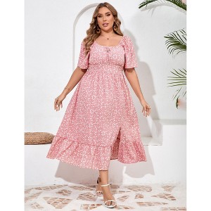 Plus Size Summer Dress for Women Square Neck Casual Boho A Line Maxi Dress - 1 of 4