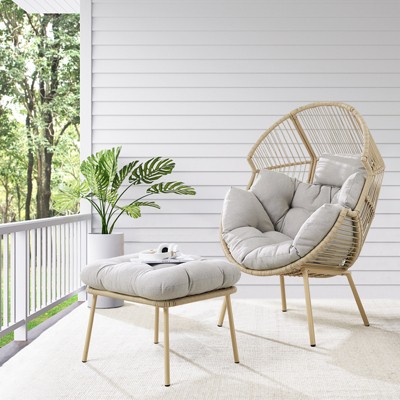 Outdoor PE Wicker Egg Chair with Ottoman for Balcony