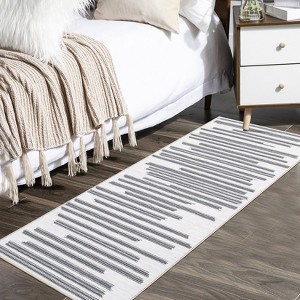 Modern Berber Stripe Area Rug Non Slip Non Shedding Indoor Floor Carpet Low Pile Throw Rug Easy Cleaning for Bedroom Living Room - 1 of 4