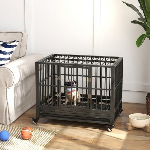 Kumasinova Metal Heavy Duty Dog Crate,(Foldable )Dog Kennel with Locking Wheels,Double Door Dog Cage Medium/Large Sized Dog with Removable Tray - 1 of 4