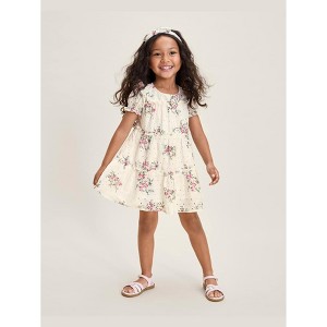 Gymboree Toddler Girls Short Puff Sleeve Floral Eyelet Tiered Dress -  Enchanted Garden White 12-18 M