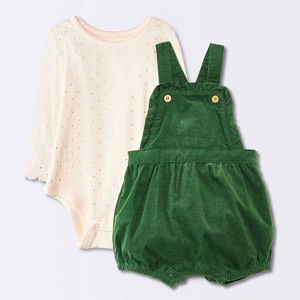 Baby Girls' 2pc Polka Dot Bodysuit and Overalls Set - Cloud Island™ Green/White - 1 of 4