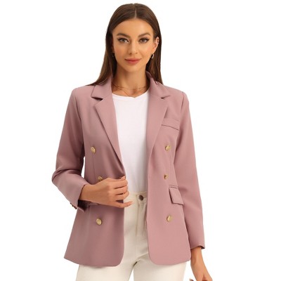 Allegra K Women's Work Office Notched Lapel Long Sleeve Double Breasted Blazer