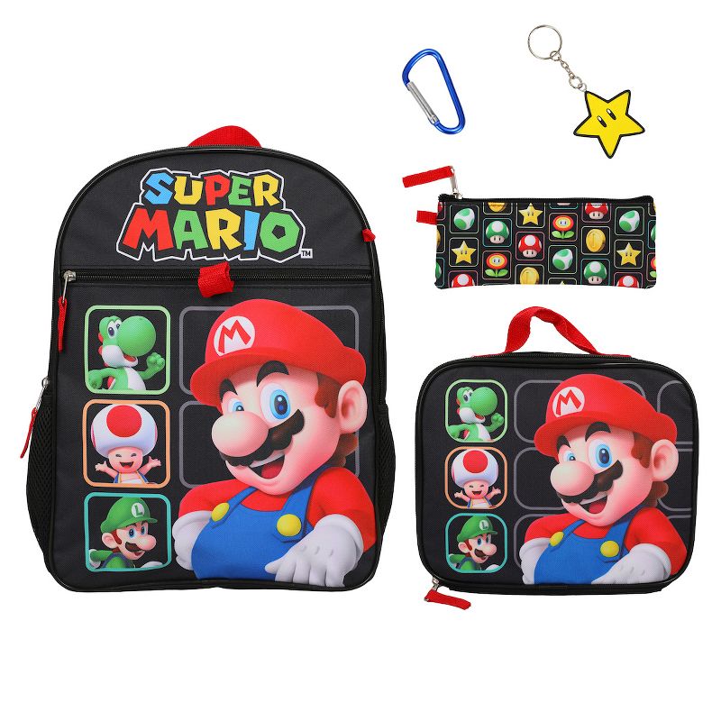 Super Mario Bros Character Grid 16" Youth 5-Piece Backpack Set, 1 of 8