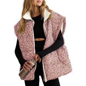 Imily Bela Womens Floral Quilted Puffer Coat Winter Warm Oversized Vest Cap Sleeve - 1 of 4