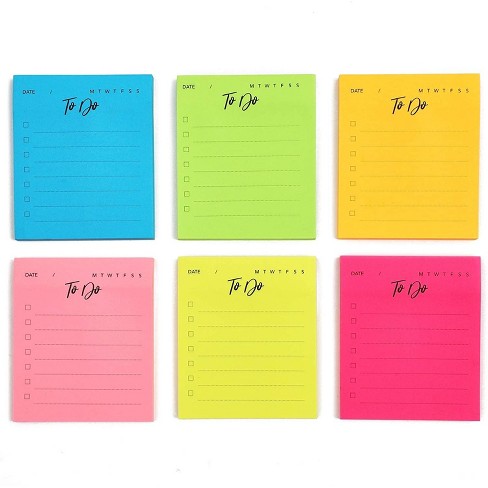 6 Pack To Do Memos Sticky Notes Self Stick Note Pads Bright Neon Colors 3 X 3 5 Target