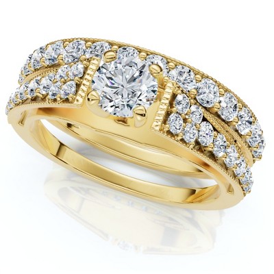 Pompeii3 1Ct TW Vintage Engagement Wedding Ring Set Lab Created 14k Gold