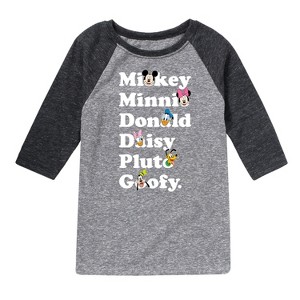 Boys' - Disney - Mickey Friends Character List Raglan Graphic T-Shirt - 1 of 4