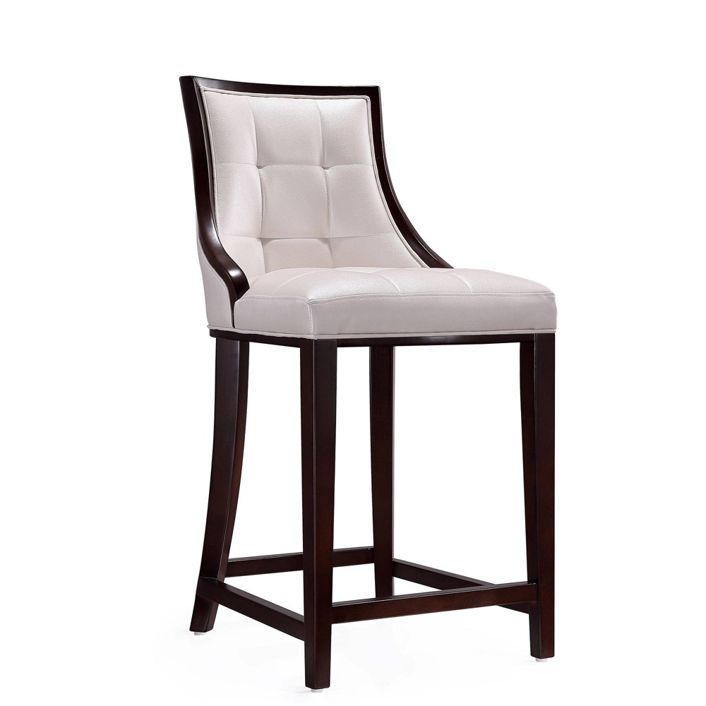 Photos - Chair Fifth Ave Beech Wood Counter Height Barstool White - Manhattan Comfort: Faux Leather Upholstered, No Assembly Required
